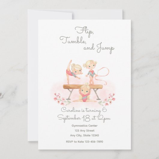 Roze Gymnastiek uitnodiging (Voorkant)