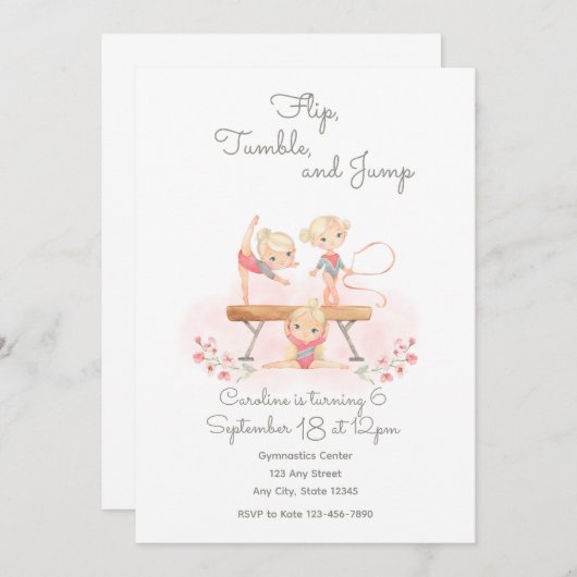 Roze Gymnastiek uitnodiging (Voorkant / Achterkant)