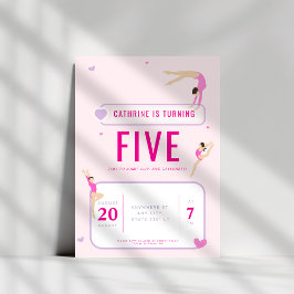 Roze Gymnastiek Verjaardagsfeest Kaart