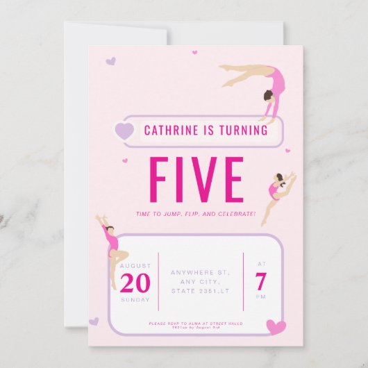 Roze Gymnastiek Verjaardagsfeest Kaart (Voorkant)