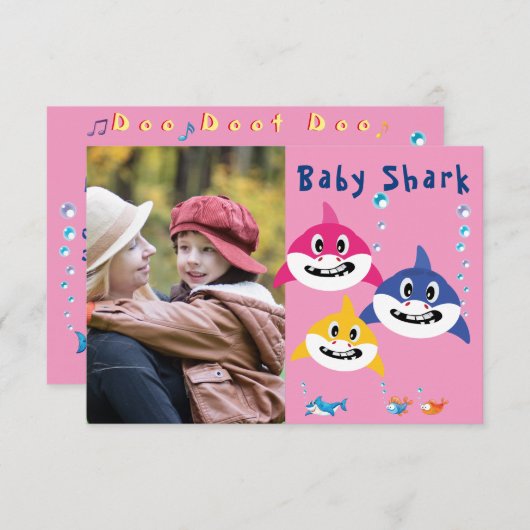 Roze Haai 🦈 1e Verjaardag Fun Amazing Party Kaart (Voorkant / Achterkant)