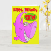 Roze Haai 3e Verjaardag Kaart (Gele Bloem)