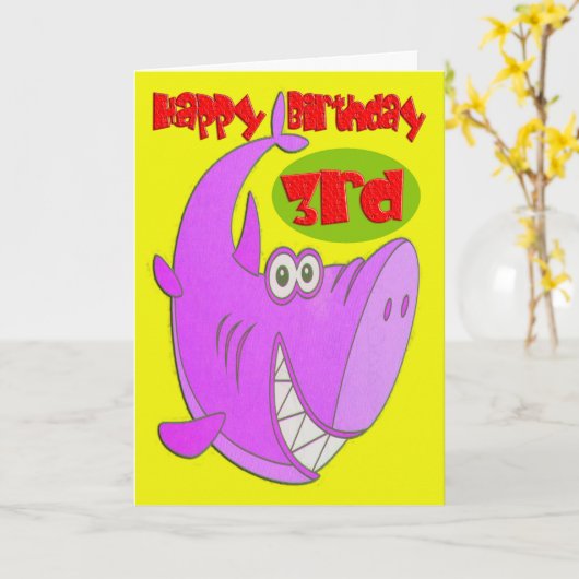 Roze Haai 3e Verjaardag Kaart (Gele Bloem)