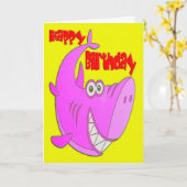 Roze Haai Verjaardag Kaart (Gele Bloem)