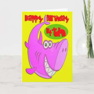 Roze haai vierde verjaardag kaart
