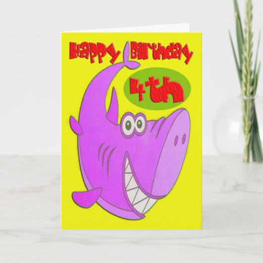 Roze haai vierde verjaardag kaart (Voorkant)