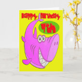 Roze haai zevende verjaardag kaart (Gele Bloem)