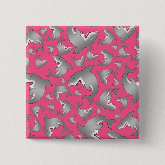 Roze haaipatroon vierkante button 5,1 cm (Voorkant)