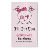 Roze Haar Accessoire Schedel -Schaar Crossbones #6 Magnetisch Visitekaartje (Voorkant Verticaal)