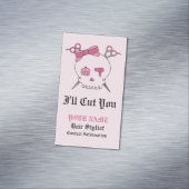 Roze Haar Accessoire Schedel -Schaar Crossbones #6 Magnetisch Visitekaartje (Voorbeeld)