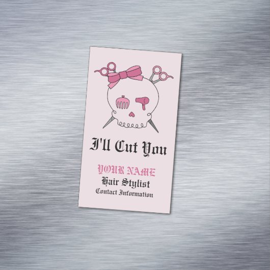 Roze Haar Accessoire Schedel -Schaar Crossbones #6 Magnetisch Visitekaartje (Voorbeeld)