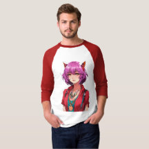 Roze haar anime vos ooren meisje fantasy kunst