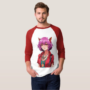 Roze haar anime vos ooren meisje fantasy kunst t-shirt
