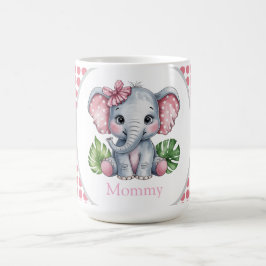 Roze Haar Bow Schattige Olifanten Baby shower Mama Koffiemok