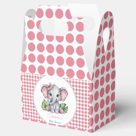 Roze Haar Bow Schattigee Olifant Baby shower Bedankdoosjes (Geopend)
