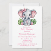 Roze Haar Bow Schattigee Olifant Baby shower Kaart (Voorkant)