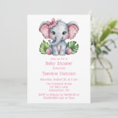 Roze Haar Bow Schattigee Olifant Baby shower Kaart (Staand voorkant)