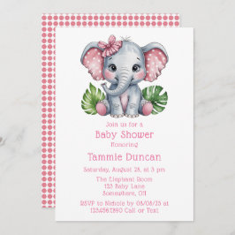 Roze Haar Bow Schattigee Olifant Baby shower Kaart