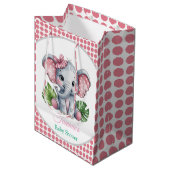 Roze Haar Bow Schattigee Olifant Baby shower Medium Cadeauzakje (Voorkant Gekanteld)