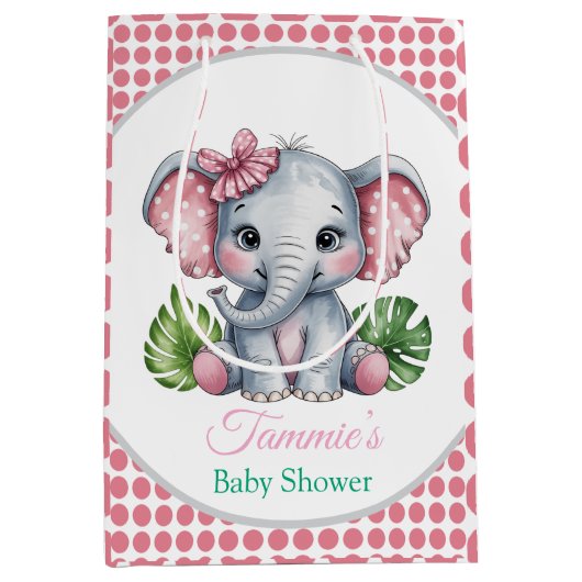 Roze Haar Bow Schattigee Olifant Baby shower Medium Cadeauzakje (Voorkant)