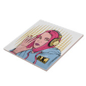Roze haar Comic Book Style Girl Tegeltje (Zijkant)