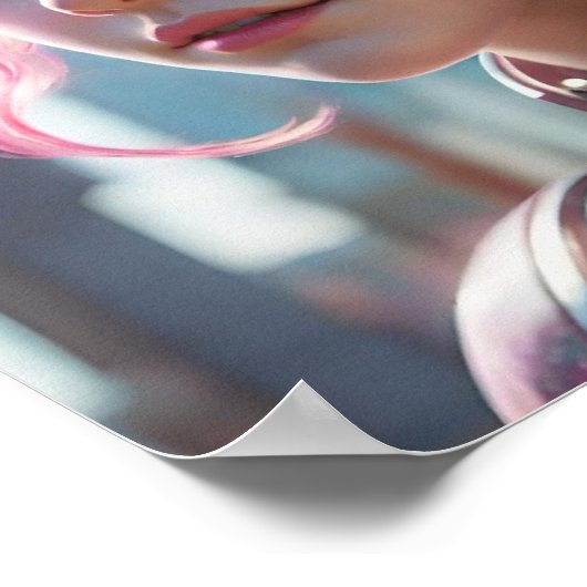 Roze haar en robotische details poster (Hoek)