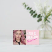 Roze haar- en visagistenfoto-script visitekaartje (Staand voorkant)