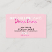 Roze haar- en visagistenfoto-script visitekaartje (Achterkant)