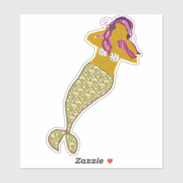 Roze Haar, Gouden Staart Zeemeermin Luisteren naar Sticker