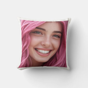 Roze Haar Lachende Vrouw Portret Worp Kussen