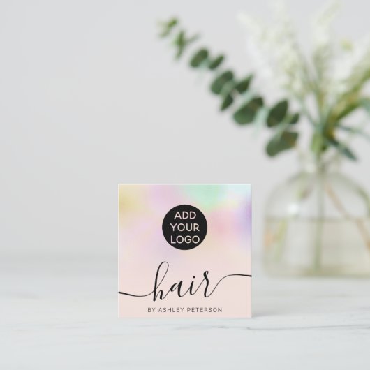 Roze haar logo vierkante visitekaartje (Staand voorkant)