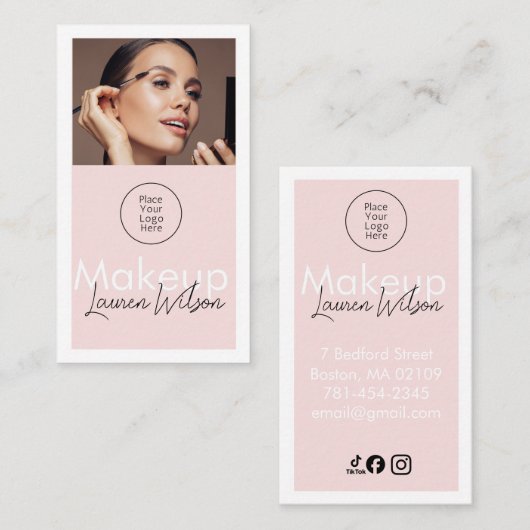 Roze Haar-, Make-up- & S beauty Studio Vertical Visitekaartje (Voorkant / Achterkant)
