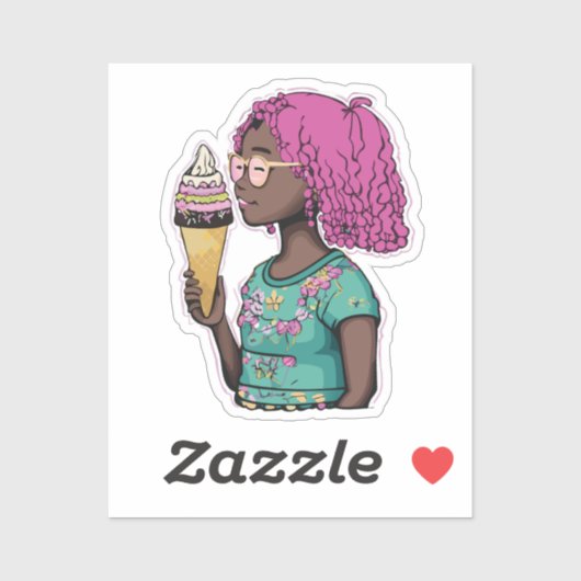 Roze Haar Meisje Holding Een Ice Cream Cone Sticker (Vel)