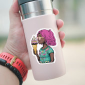 Roze Haar Meisje Holding Een Ice Cream Cone Sticker