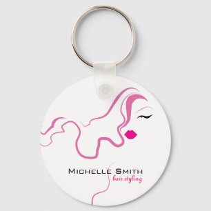 Roze haar met een liefdevol pictogram Hairstyling  Sleutelhanger