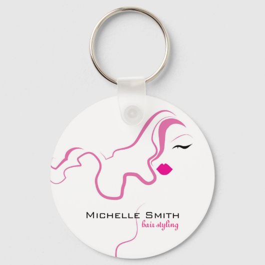 Roze haar met een liefdevol pictogram Hairstyling  Sleutelhanger (Voorkant)
