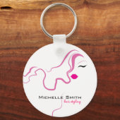 Roze haar met een liefdevol pictogram Hairstyling  Sleutelhanger (Voorkant)