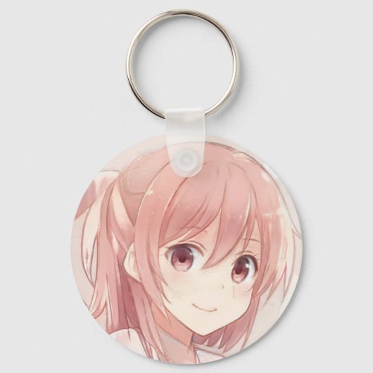 Roze haar met roze haar roze ogen manga sleutelhanger (Voorkant)