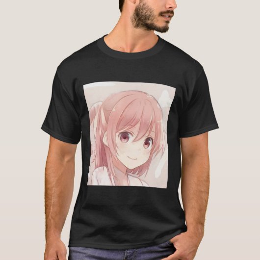 Roze haar met roze haar roze ogen manga T-Shi T-shirt (Voorkant)
