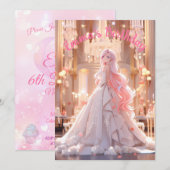 Roze haar prinses in een witte baljurk voor verjaa kaart (Voorkant / Achterkant)