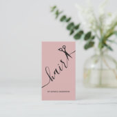 Roze Haar Script Stylist Schaar Verticaal Visitekaartje (Staand voorkant)