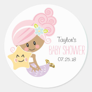 Roze Haar Zeemeermin Baby shower Stickers Donkere 