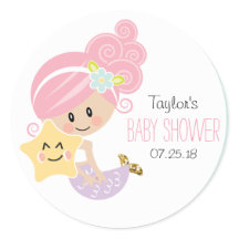Roze Haar Zeemeermin Baby shower Stickers Lichte H