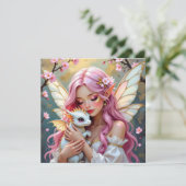 Roze Haard Fee en Witte Baby Draak Blank Kaart (Staand voorkant)