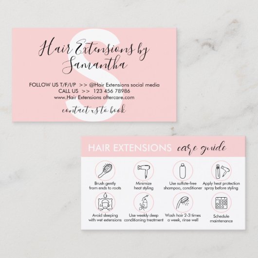 Roze haarextensies na de instructies van de verzor visitekaartje (Voorkant / Achterkant)