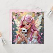 Roze haarfee en witte babyslakdraak Blank Kaart (Voorkant / Achterkant in situ)