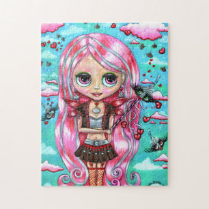 Roze haarharten en Kisses Fairy Big Eyes Legpuzzel
