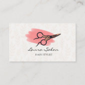 Roze Haarstylist met witte schaarsalon Visitekaartje (Achterkant)
