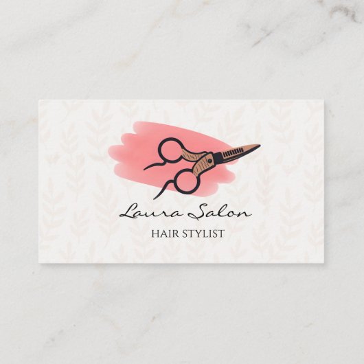 Roze Haarstylist met witte schaarsalon Visitekaartje (Achterkant)