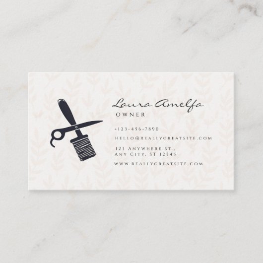 Roze Haarstylist met witte schaarsalon Visitekaartje (Voorkant)